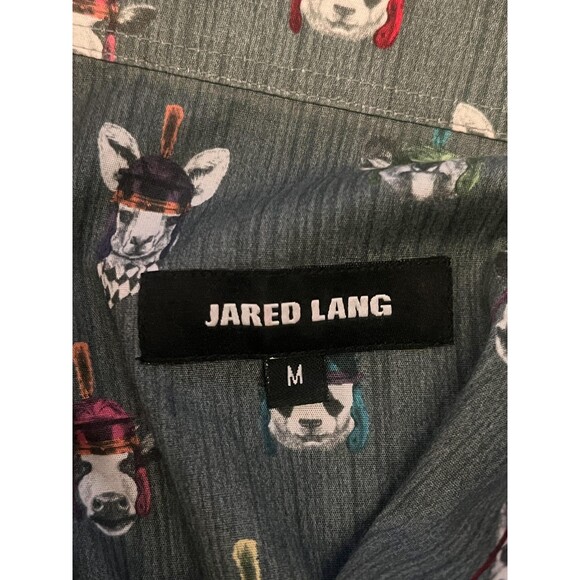 Jared Lang Shirt Mens Medium Gray Novelty Dog Print Button Front Cotton Casual - Picture 6 of 9